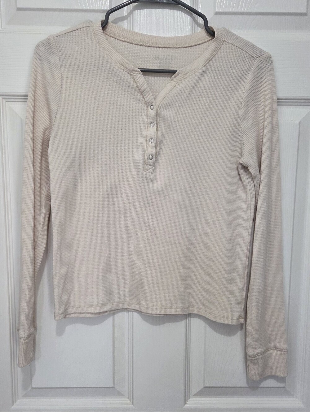 Children's Place Waffle Knit Cotton Blend Henley Long Sleeve Cream Top Size XXL